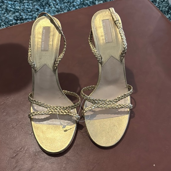Michael Kors Leather Gold Heel Sandals - Picture 1 of 11